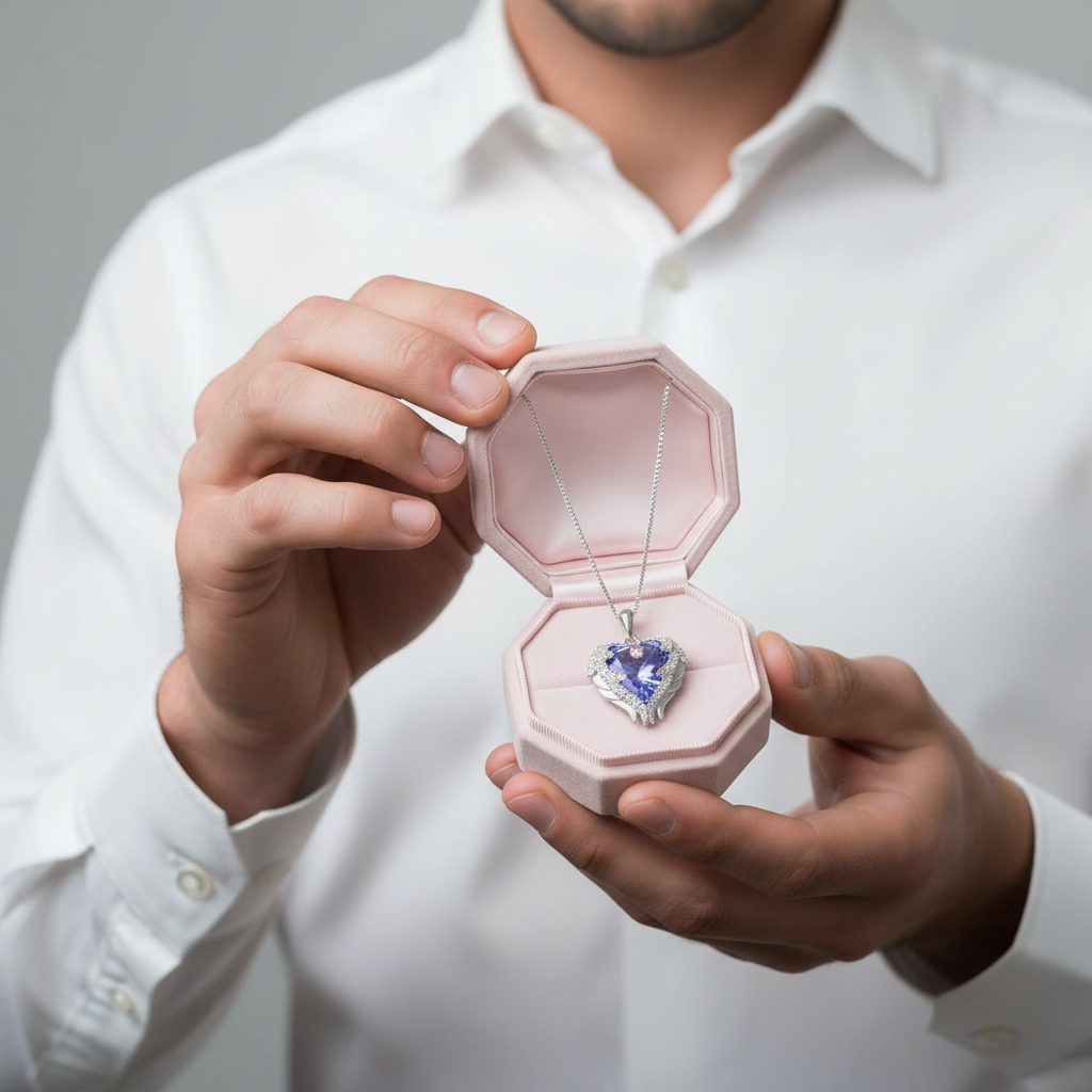 Blue Crystal Angel Wings Heart Shaped Women's Necklace-Black Diamonds New York