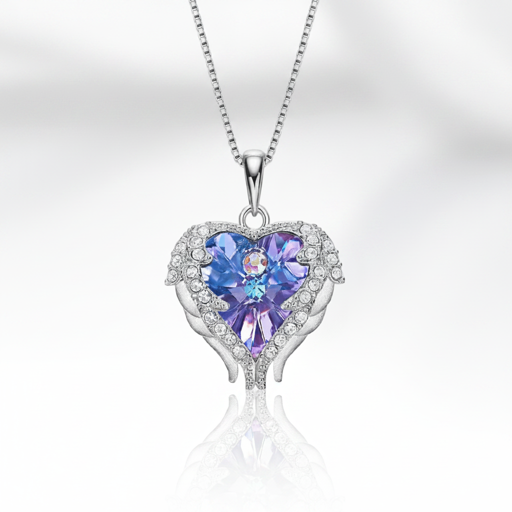 Blue Crystal Angel Wings Heart Shaped Women's Necklace-Black Diamonds New York