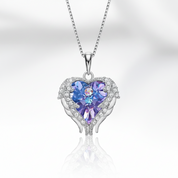 Blue Crystal Angel Wings Heart Shaped Women's Necklace-Black Diamonds New York