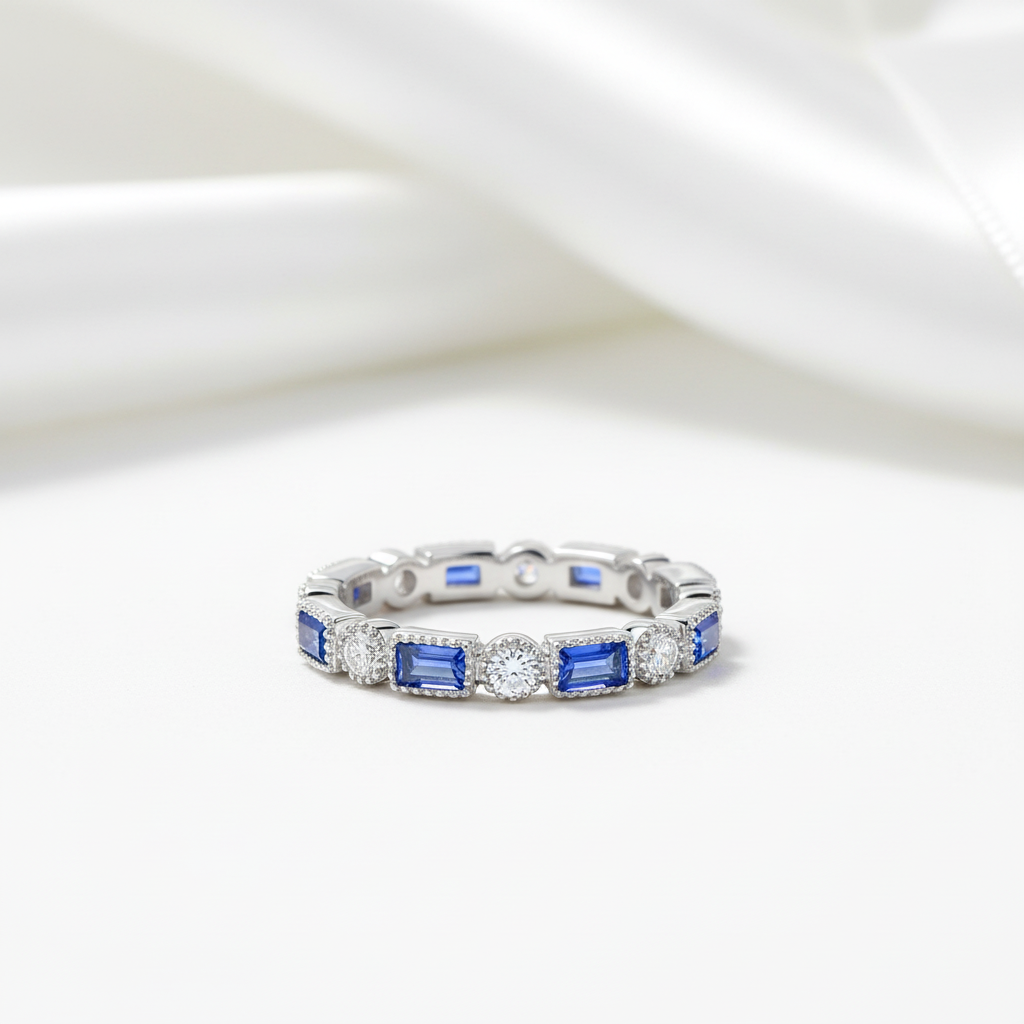 Blue Emerald Eternity Ring Band-Black Diamonds New York