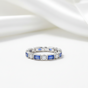 Blue Emerald Eternity Ring Band-Black Diamonds New York