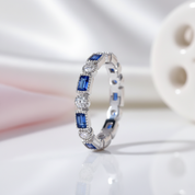 Blue Emerald Eternity Ring Band-Black Diamonds New York