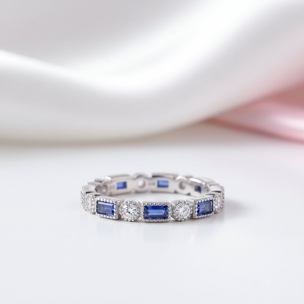 Blue Emerald Eternity Ring Band-Black Diamonds New York