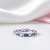 Blue Emerald Eternity Ring Band-Black Diamonds New York
