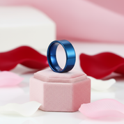 Blue Flat Men's 8mm Tungsten Carbide Wedding Band-Black Diamonds New York