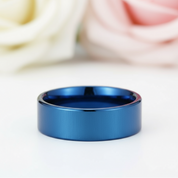 Blue Flat Men's 8mm Tungsten Carbide Wedding Band-Black Diamonds New York