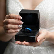 Blue Flat Men's 8mm Tungsten Carbide Wedding Band-Black Diamonds New York