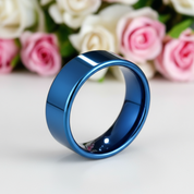 Blue Flat Men's 8mm Tungsten Carbide Wedding Band-Black Diamonds New York