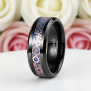 Blue & Gears Inlay Men's Tungsten Wedding Band-Black Diamonds New York