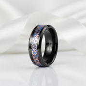 Blue & Gears Inlay Men's Tungsten Wedding Band-Black Diamonds New York
