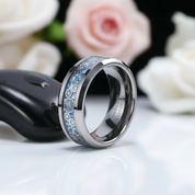 Blue & Gears Inlay Men's Tungsten Wedding Band-Black Diamonds New York