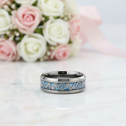 Blue & Gears Inlay Men's Tungsten Wedding Band-Black Diamonds New York