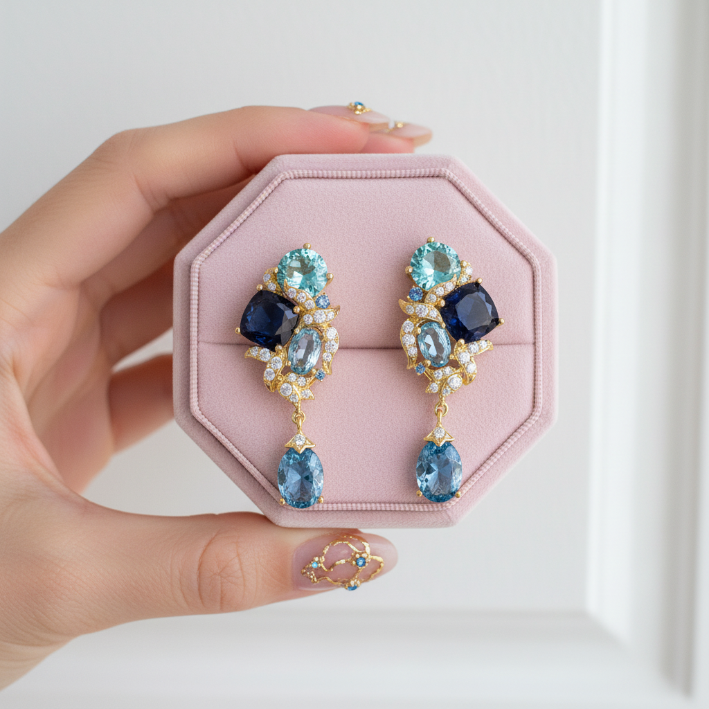 Blue Gemstone Drop Earrings-Black Diamonds New York