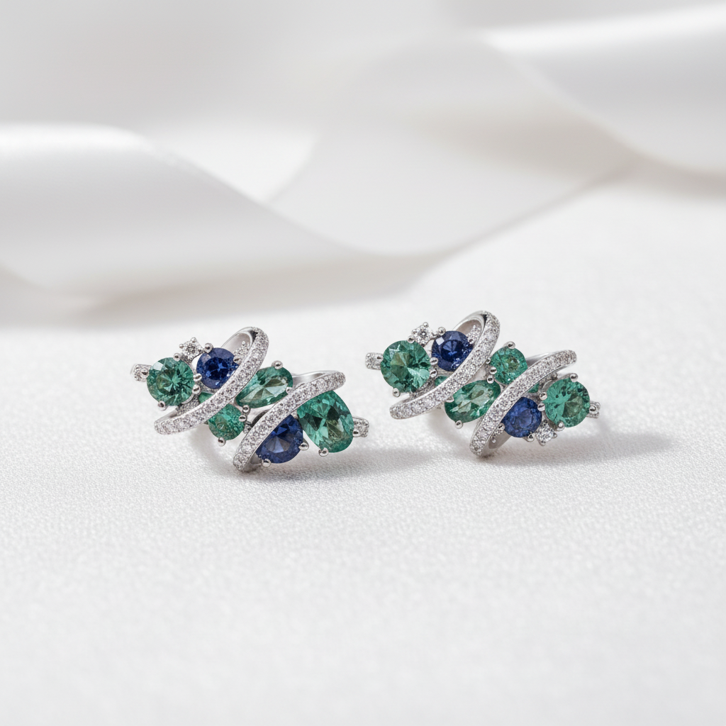 Blue & Green Spinel with Diamond Option Earrings-Black Diamonds New York