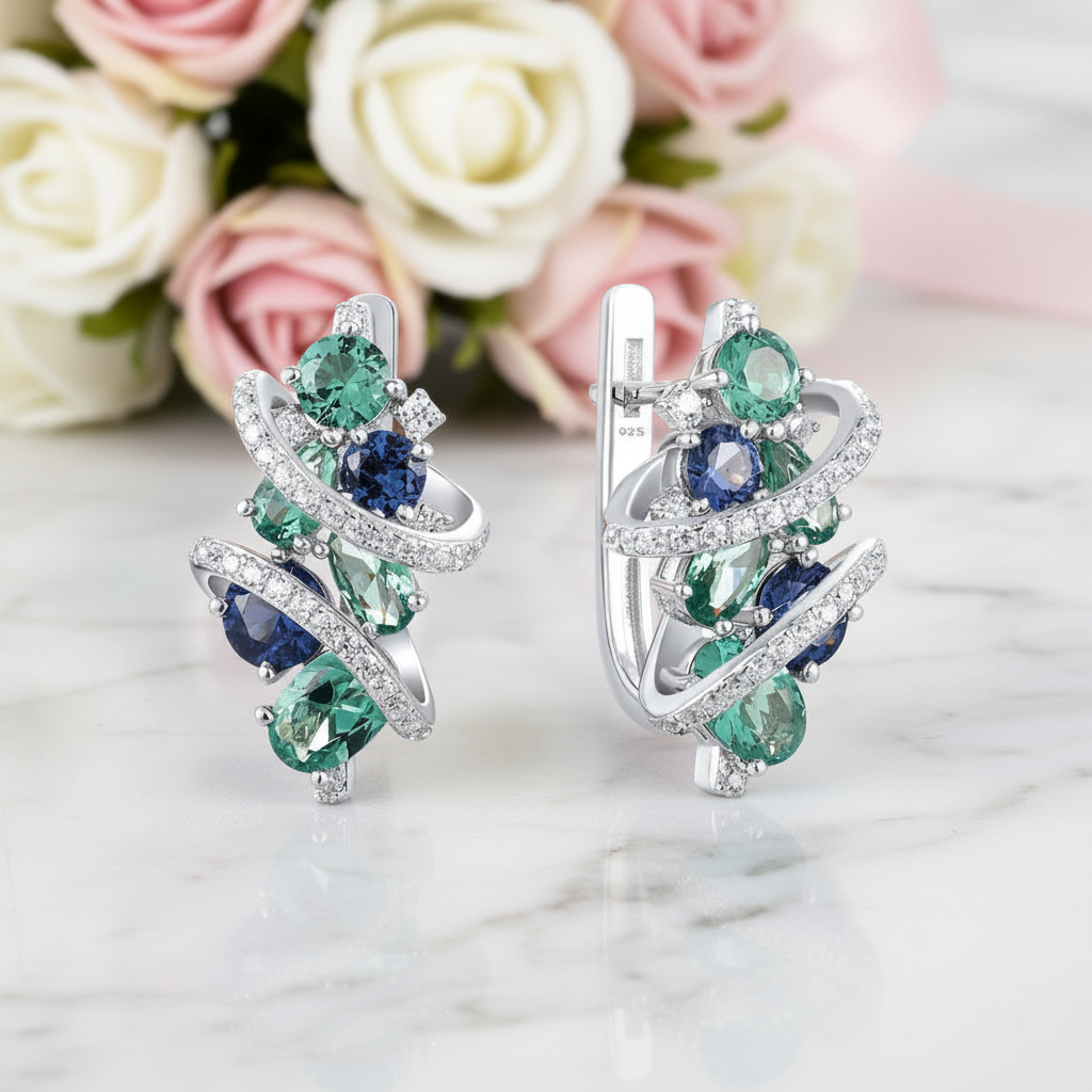 Blue & Green Spinel with Diamond Option Earrings-Black Diamonds New York