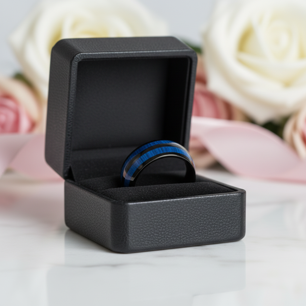 Blue Maple Inlay Men's Tungsten Wedding Band-Black Diamonds New York