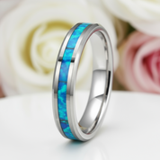 Blue Opal Men's Tungsten Wedding Band-Black Diamonds New York