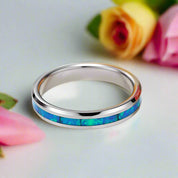 Blue Opal Men's Tungsten Wedding Band-Black Diamonds New York