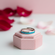 Blue Opal Men's Tungsten Wedding Band-Black Diamonds New York