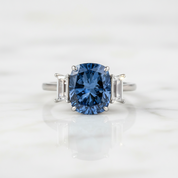 Blue Sapphire Cushion Cut Three Stone Engagement Ring-Black Diamonds New York