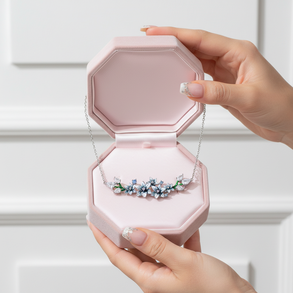 Blue Spinel Enamel Flowers with Diamond Option Necklace-Black Diamonds New York
