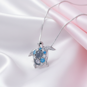 Blue Spinel Sea Turtle Pendant Necklace with Diamond-Black Diamonds New York