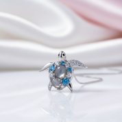 Blue Spinel Sea Turtle Pendant Necklace with Diamond-Black Diamonds New York