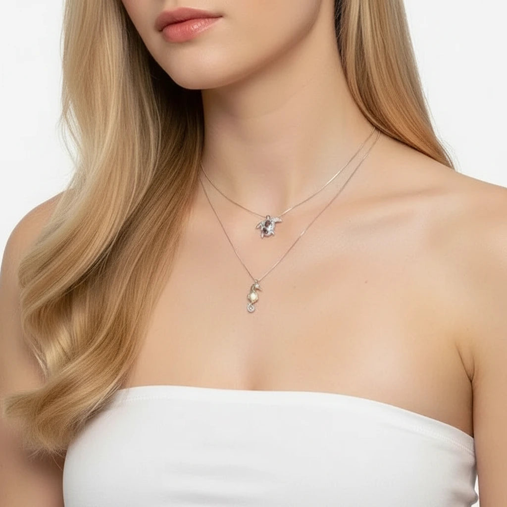 Blue Spinel Sea Turtle Pendant Necklace with Diamond-Black Diamonds New York