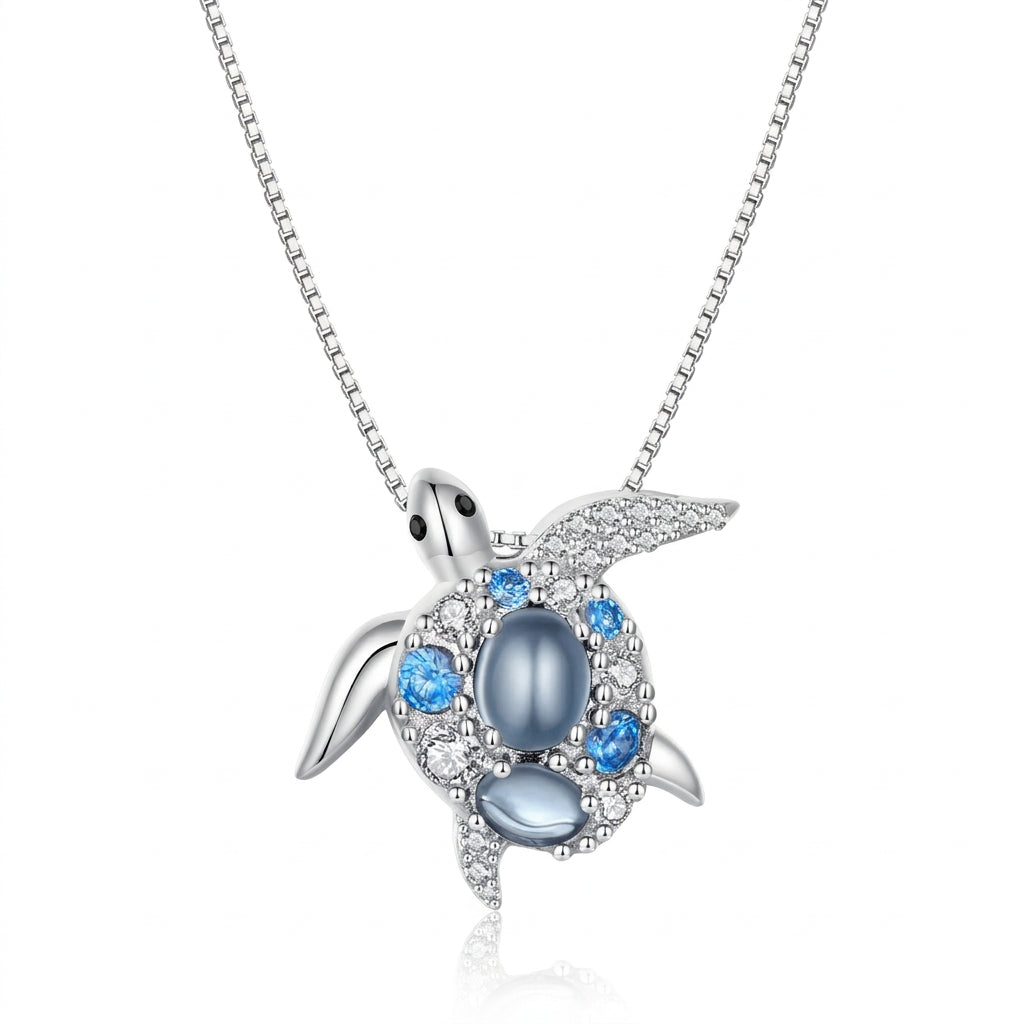Blue Spinel Sea Turtle Pendant Necklace with Diamond Option-Black Diamonds New York