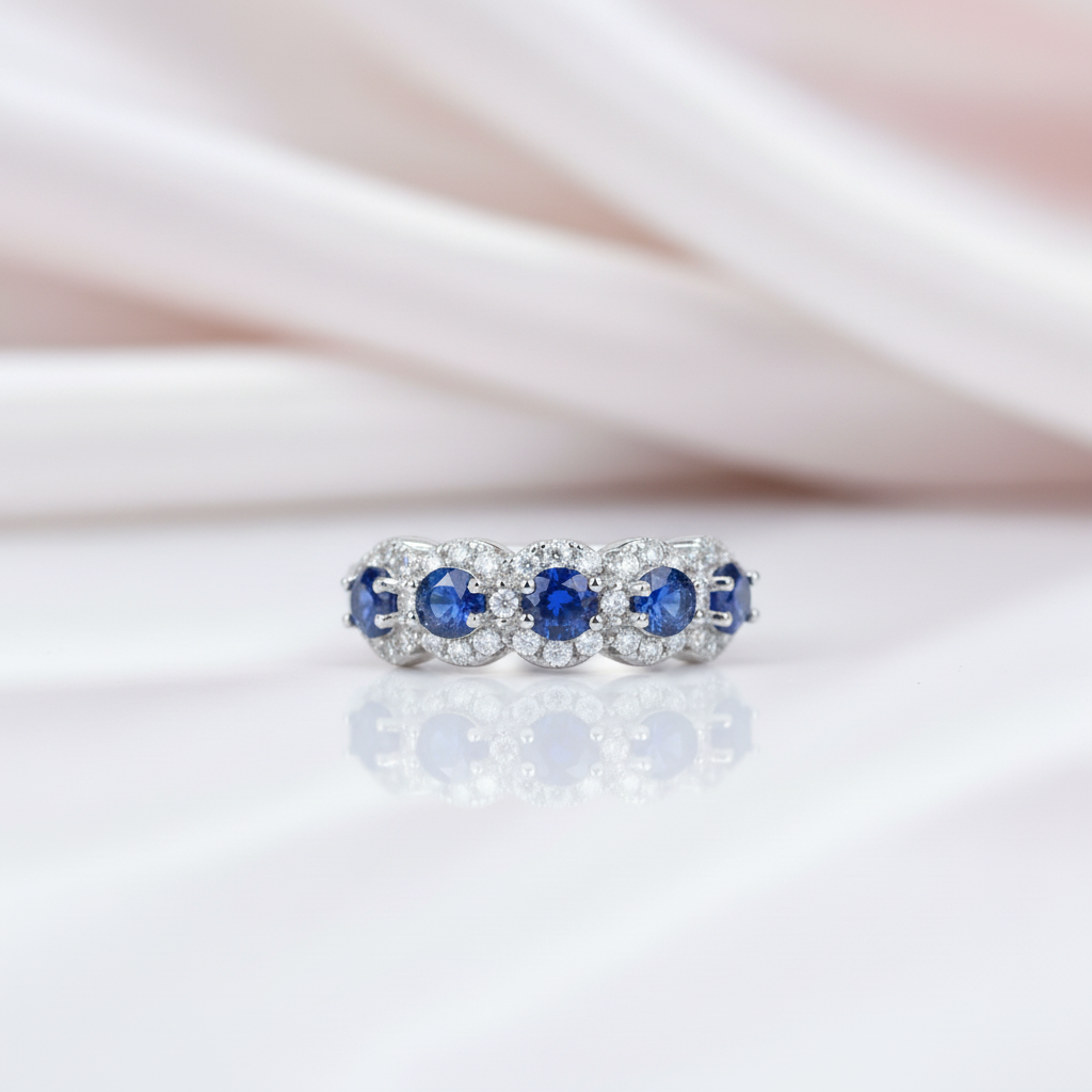 Round Blue Diamond Option Eternity Wedding Band-Black Diamonds New York