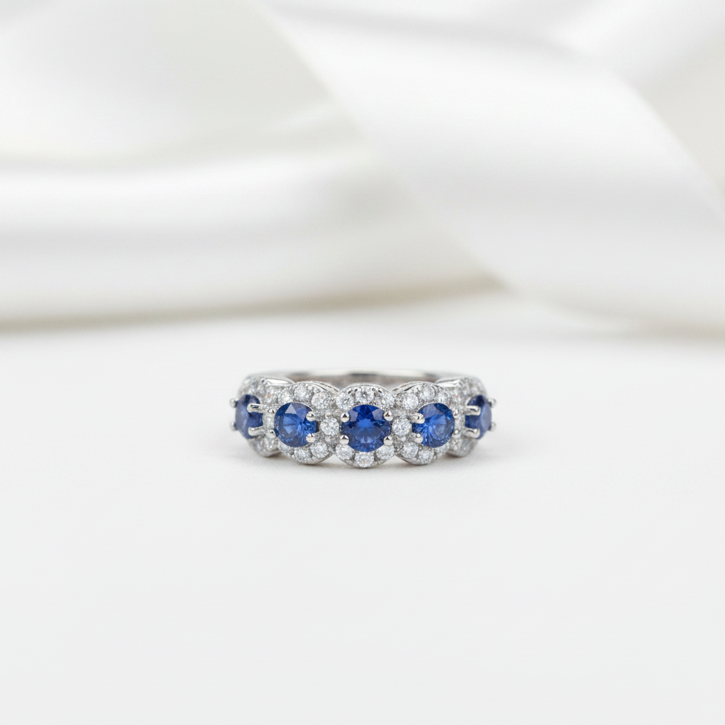 Round Blue Diamond Option Eternity Wedding Band-Black Diamonds New York