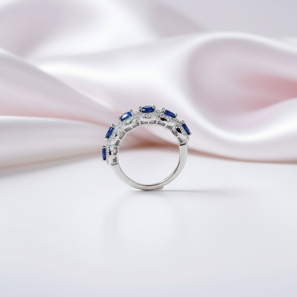 Round Blue Diamond Eternity Wedding Band-Black Diamonds New York