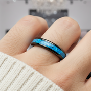 Blue Turquoise Tungsten Men's Wedding Band-Black Diamonds New York