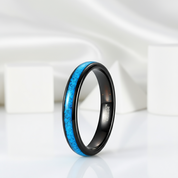 Blue Turquoise Tungsten Men's Wedding Band-Black Diamonds New York