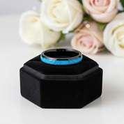 Blue Turquoise Tungsten Men's Wedding Band-Black Diamonds New York