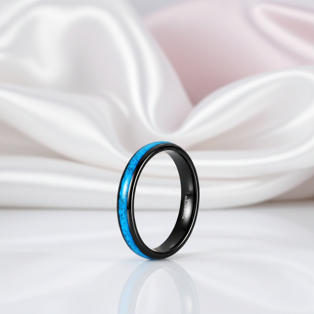 Blue Turquoise Tungsten Men's Wedding Band-Black Diamonds New York