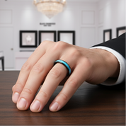 Blue Turquoise Tungsten Men's Wedding Band-Black Diamonds New York