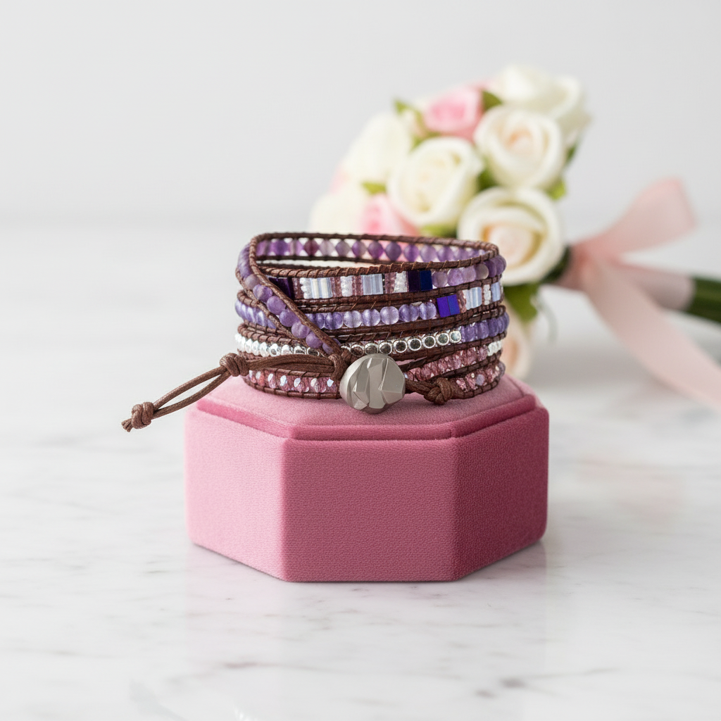 Bohemian Amethyst & Japan Seed Beaded Bracelet-Black Diamonds New York