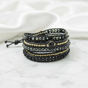 Bohemian Black Mix Natural Stone Beadwork 5 Wraps Bracelet-Black Diamonds New York