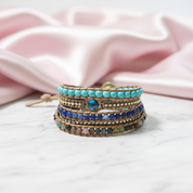 Bohemian Black Mix Natural Stone Beadwork 5 Wraps Bracelet-Black Diamonds New York