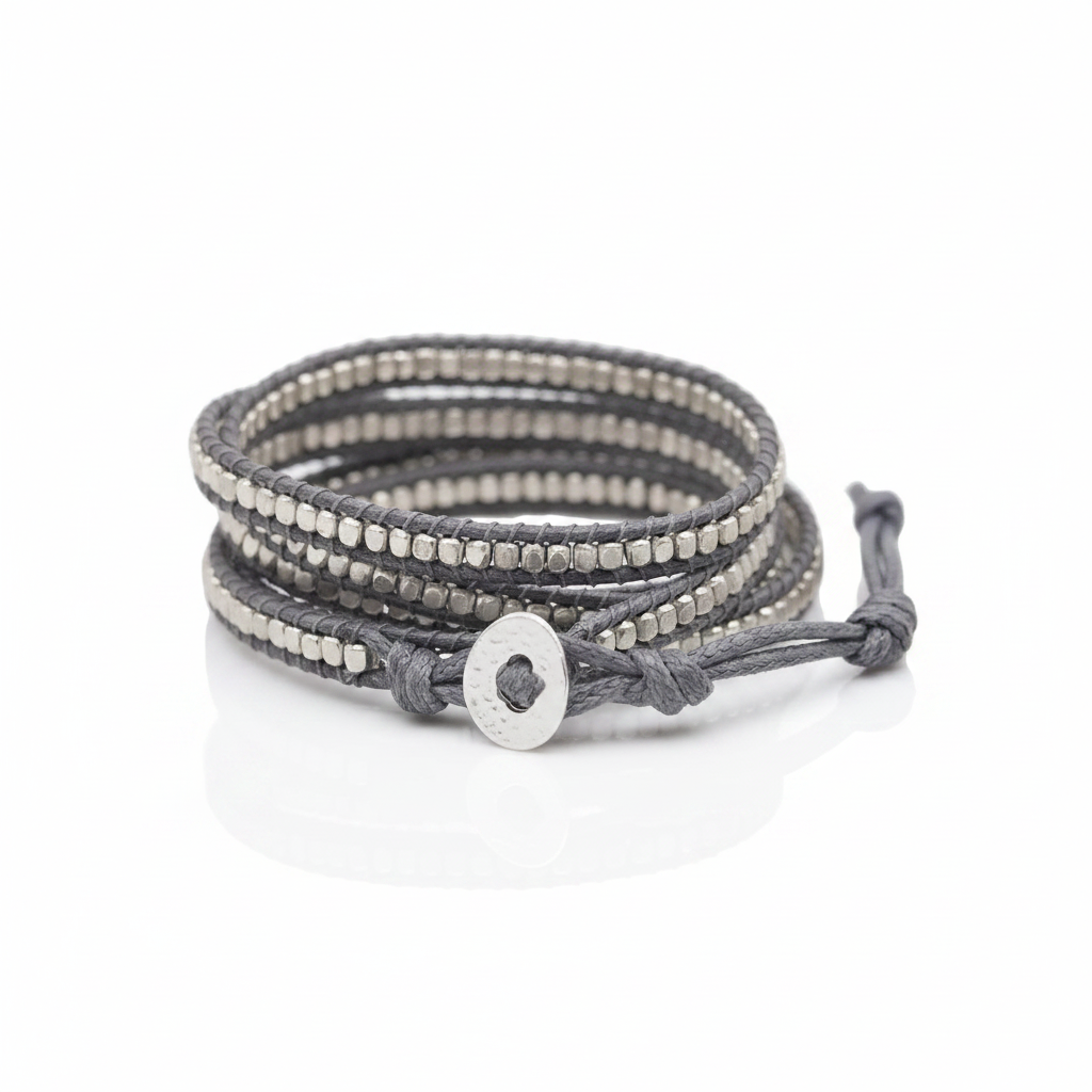 Bohemian Brass Bead 5 Wraps Statement Bracelet-Black Diamonds New York