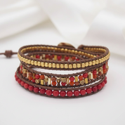 Bohemian Handmade Natural Stone and Brass Bead Wrap Bracelet Set-Black Diamonds New York
