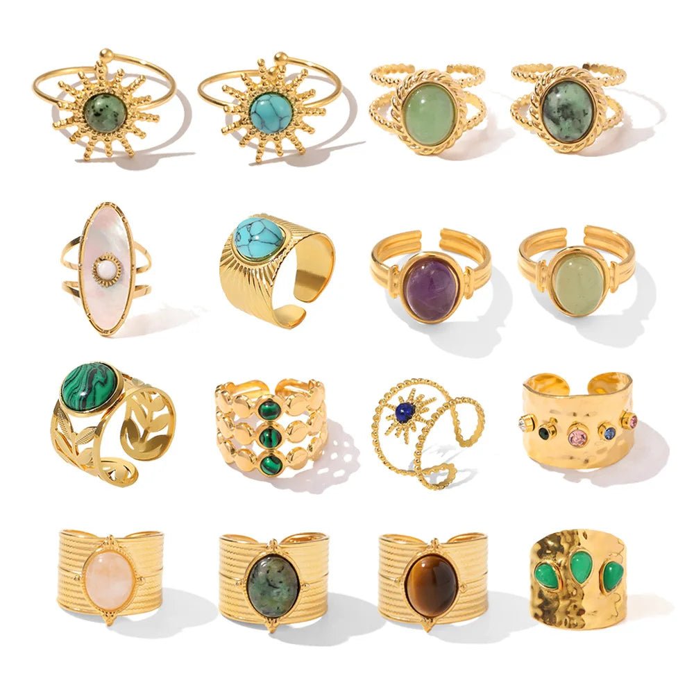 Bohemian Option Natural Stones Malachite Rings-Black Diamonds New York