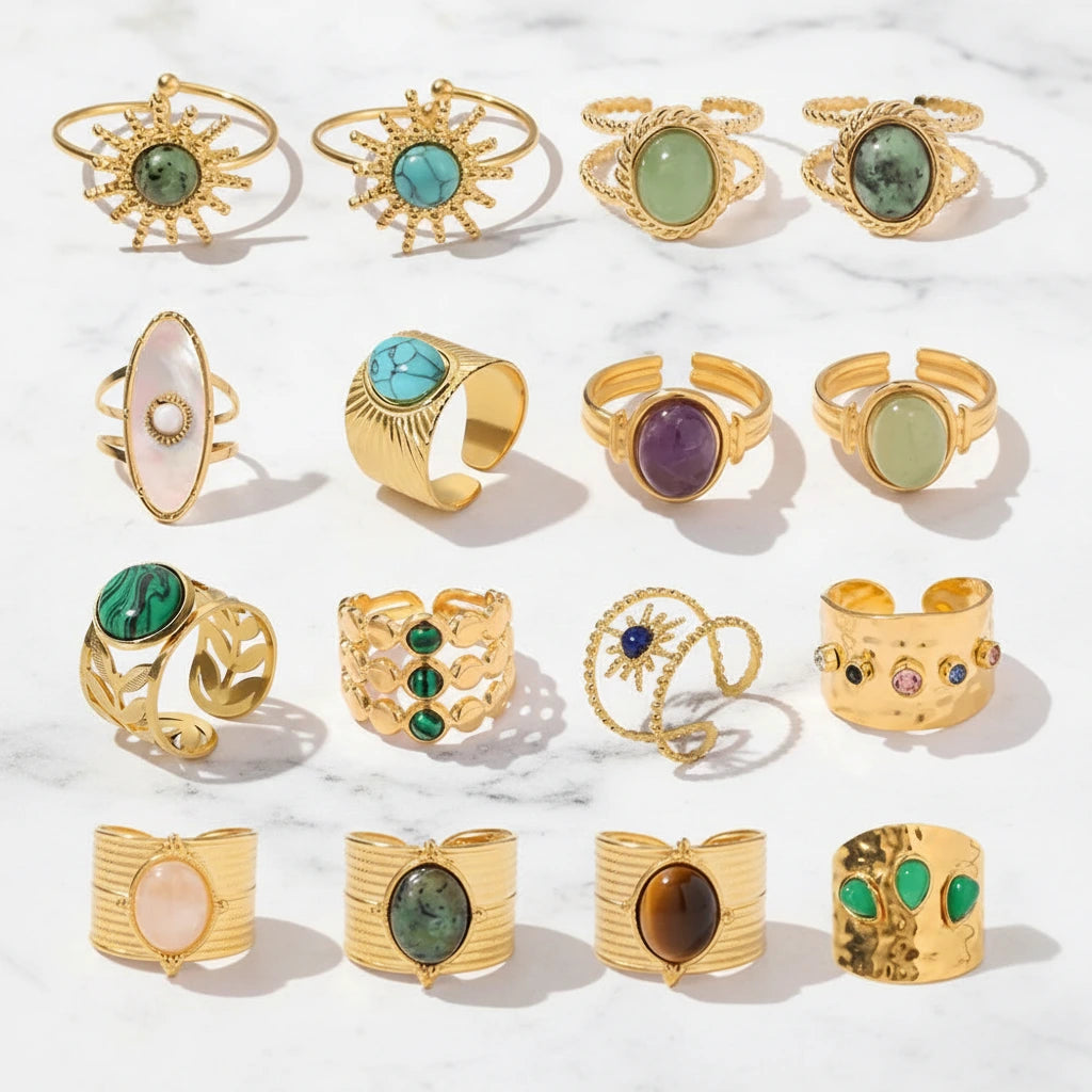 Bohemian Option Natural Stones Malachite Rings-Black Diamonds New York