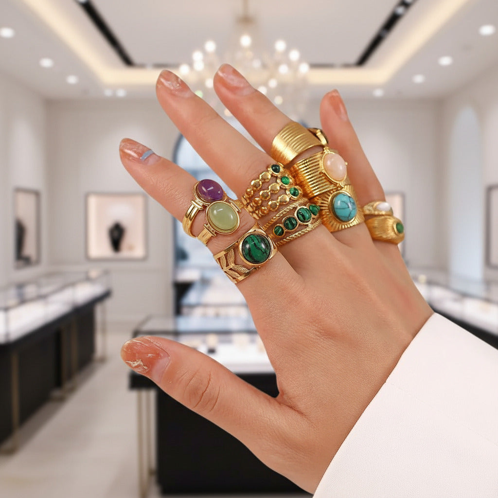Bohemian Option Natural Stones Malachite Rings-Black Diamonds New York