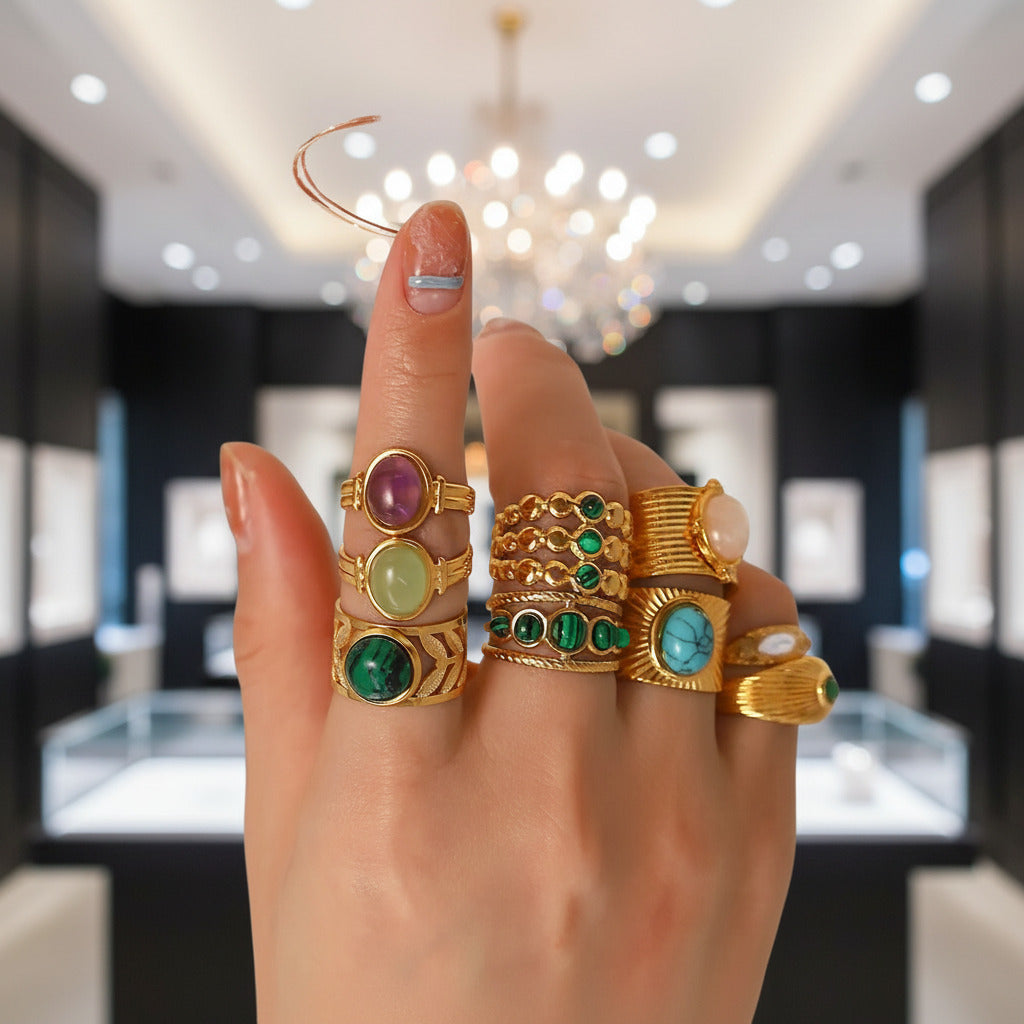 Bohemian Option Natural Stones Malachite Rings-Black Diamonds New York