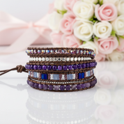 Boho Natural Stone Beadwork 5 Wraps Stainless Steel-Black Diamonds New York