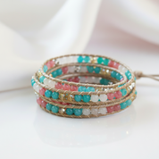Boho Style Handmade Blue and Pink Mixed Stone Bracelet-Black Diamonds New York