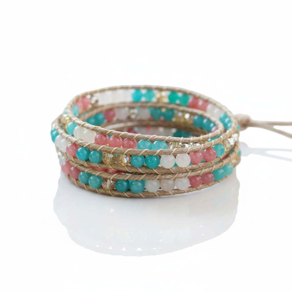 Boho Option Handmade Blue and Pink Mixed Stone Bracelet-Black Diamonds New York