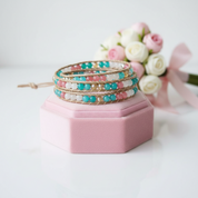 Boho Style Handmade Blue and Pink Mixed Stone Bracelet-Black Diamonds New York